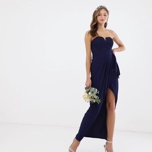 bandeau wrap midaxi dress with pleated detail